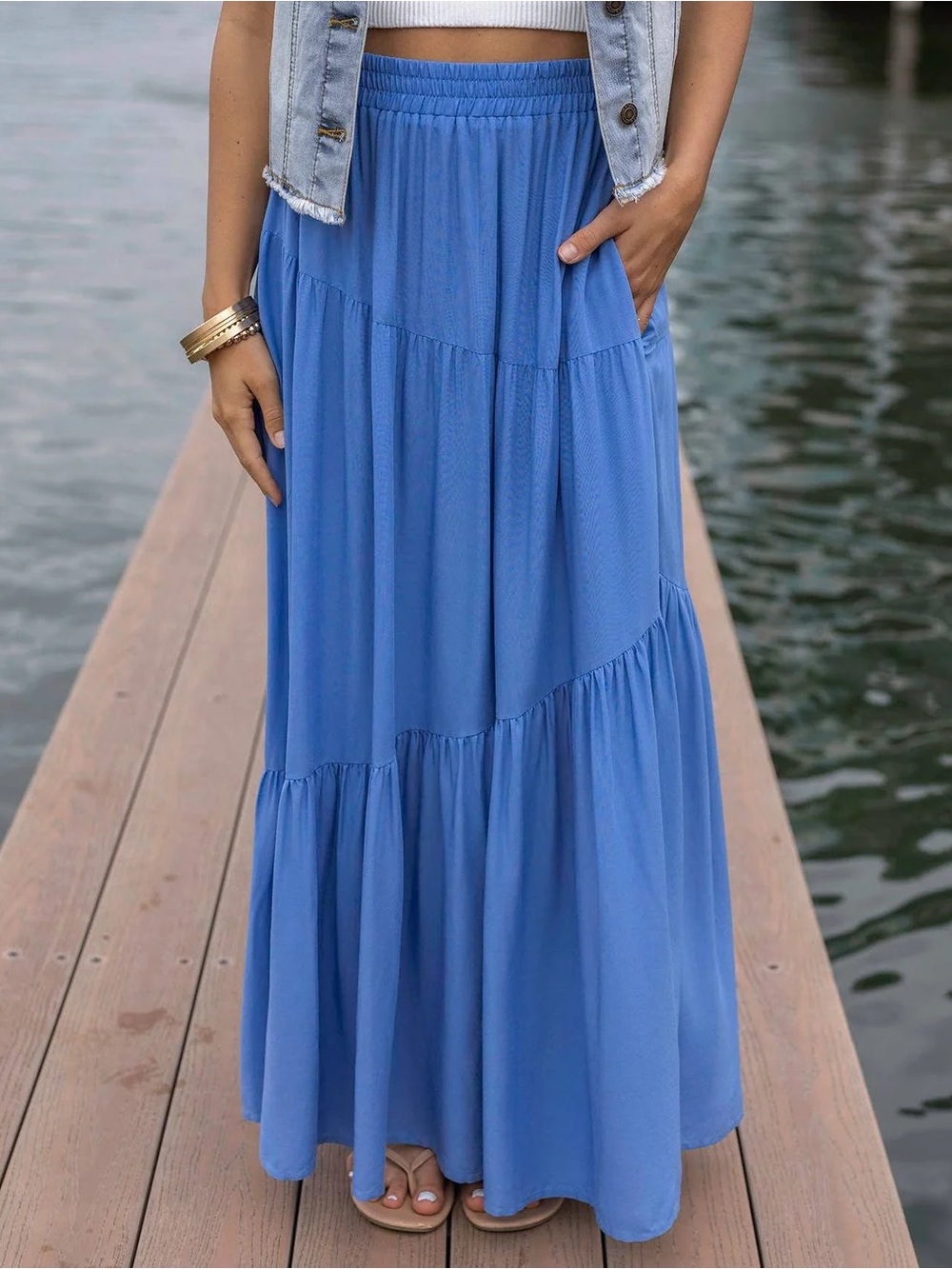 Grace & Lace Blue Tiered Maxi Skirt